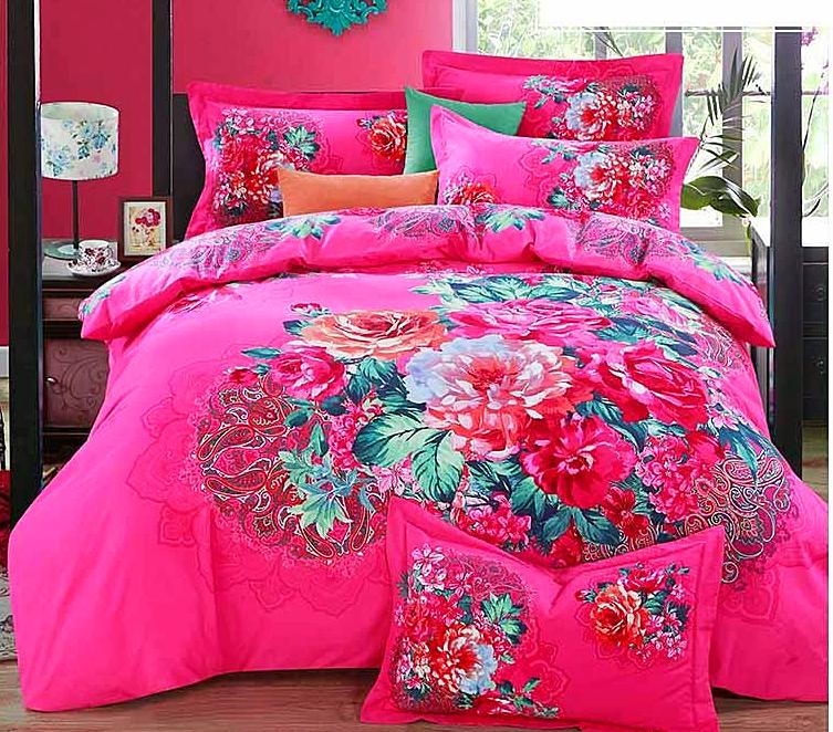 Boho Red Blue Pink 100%Thicken Cotton Bedding set Duvet Cover Bed Sheet Pillow Sham Bed Set King Queen Size 4PCS-Dollar Bargains Online Shopping Australia