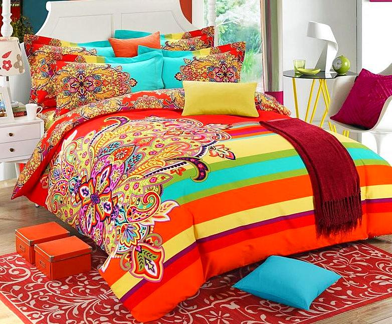 Boho Red Blue Pink 100%Thicken Cotton Bedding set Duvet Cover Bed Sheet Pillow Sham Bed Set King Queen Size 4PCS-Dollar Bargains Online Shopping Australia