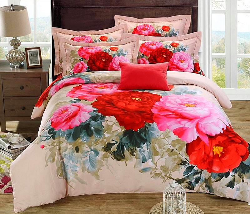 Boho Red Blue Pink 100%Thicken Cotton Bedding set Duvet Cover Bed Sheet Pillow Sham Bed Set King Queen Size 4PCS-Dollar Bargains Online Shopping Australia