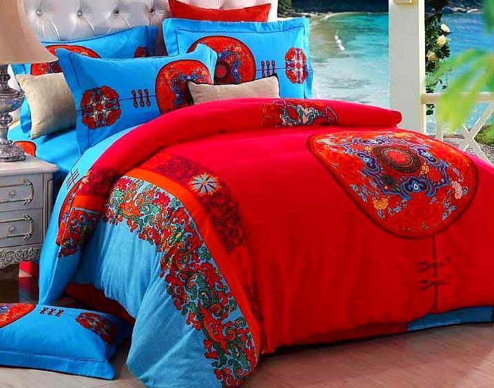 Boho Red Blue Pink 100%Thicken Cotton Bedding set Duvet Cover Bed Sheet Pillow Sham Bed Set King Queen Size 4PCS-Dollar Bargains Online Shopping Australia