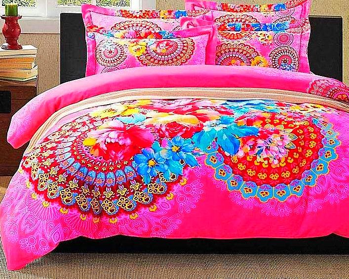 Boho Red Blue Pink 100%Thicken Cotton Bedding set Duvet Cover Bed Sheet Pillow Sham Bed Set King Queen Size 4PCS-Dollar Bargains Online Shopping Australia