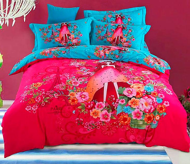 Boho Red Blue Pink 100%Thicken Cotton Bedding set Duvet Cover Bed Sheet Pillow Sham Bed Set King Queen Size 4PCS-Dollar Bargains Online Shopping Australia