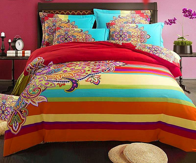 Boho Red Blue Pink 100%Thicken Cotton Bedding set Duvet Cover Bed Sheet Pillow Sham Bed Set King Queen Size 4PCS-Dollar Bargains Online Shopping Australia