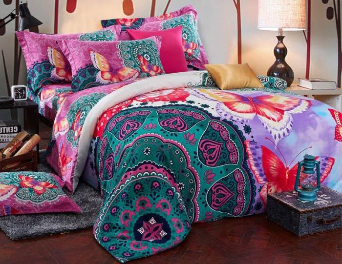 Boho Red Blue Pink 100%Thicken Cotton Bedding set Duvet Cover Bed Sheet Pillow Sham Bed Set King Queen Size 4PCS-Dollar Bargains Online Shopping Australia