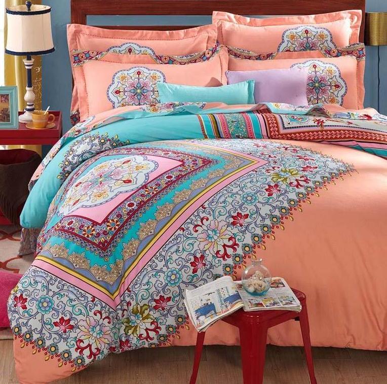 Boho Red Blue Pink 100%Thicken Cotton Bedding set Duvet Cover Bed Sheet Pillow Sham Bed Set King Queen Size 4PCS-Dollar Bargains Online Shopping Australia