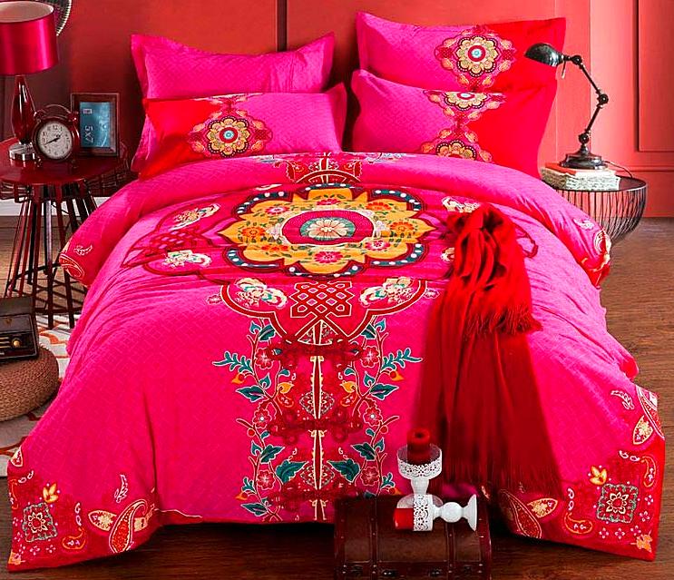 Boho Red Blue Pink 100%Thicken Cotton Bedding set Duvet Cover Bed Sheet Pillow Sham Bed Set King Queen Size 4PCS-Dollar Bargains Online Shopping Australia