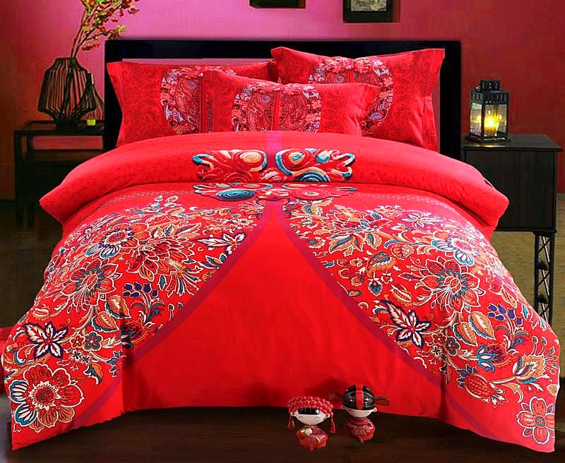 Boho Red Blue Pink 100%Thicken Cotton Bedding set Duvet Cover Bed Sheet Pillow Sham Bed Set King Queen Size 4PCS-Dollar Bargains Online Shopping Australia