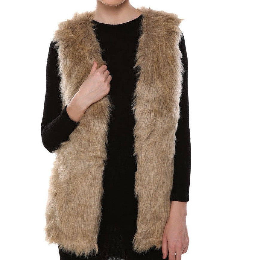 Women V Neck Slim Long Faux Fur Vest Fashion Solid Color Sleeveless Casual Winter Coat & Jacket For Female Elegant Outwear-Dollar Bargains Online Shopping Australia