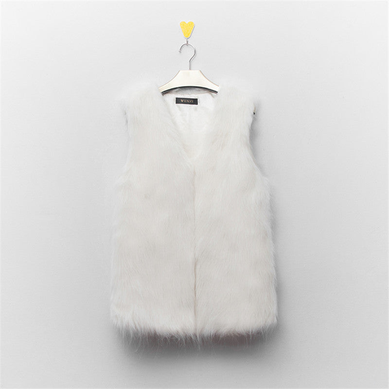 Women V Neck Slim Long Faux Fur Vest Fashion Solid Color Sleeveless Casual Winter Coat & Jacket For Female Elegant Outwear-Dollar Bargains Online Shopping Australia