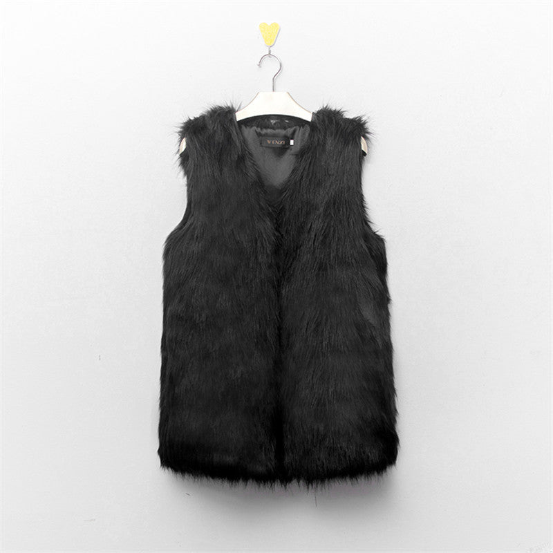 Women V Neck Slim Long Faux Fur Vest Fashion Solid Color Sleeveless Casual Winter Coat & Jacket For Female Elegant Outwear-Dollar Bargains Online Shopping Australia