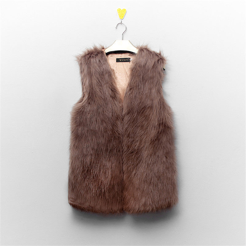 Women V Neck Slim Long Faux Fur Vest Fashion Solid Color Sleeveless Casual Winter Coat & Jacket For Female Elegant Outwear-Dollar Bargains Online Shopping Australia