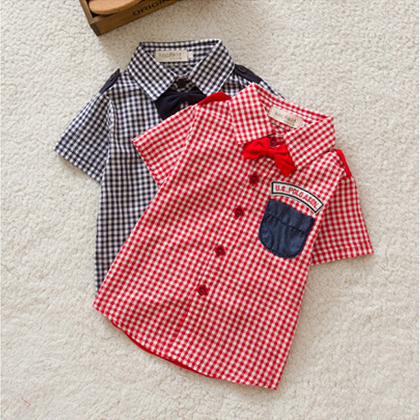 est Boys Button-down Plaid Short Sleeve Shirts Tie Lapel Blouse Tops Age 0-3Y-Dollar Bargains Online Shopping Australia