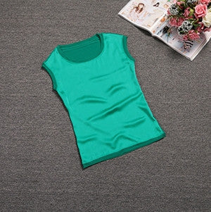 Summer women blouses casual chiffon silk blouse slim sleeveless O-neck blusa feminina tops shirts solid 6 color Y048-Dollar Bargains Online Shopping Australia