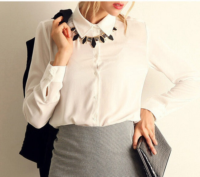 Women Blouses Button 5 Solid Color Long-sleeve Shirt Female Chiffon blouse Women's Slim Clothing blusas feminina TPB08-Dollar Bargains Online Shopping Australia