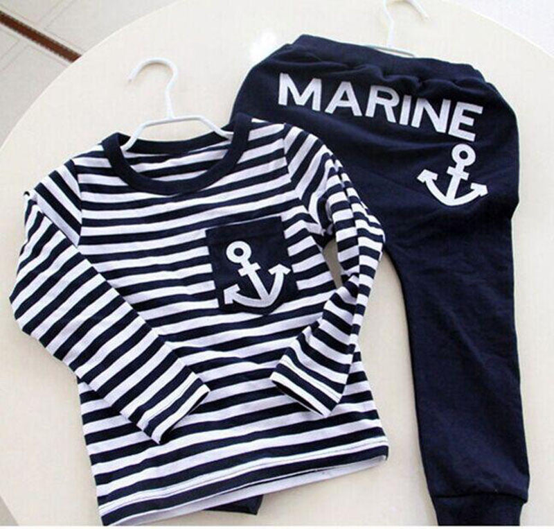Spring Kids Clothes, Navy Long Sleeve Pullover Striped Sports Suit, Casual Boys Clothing Set-Dollar Bargains Online Shopping Australia