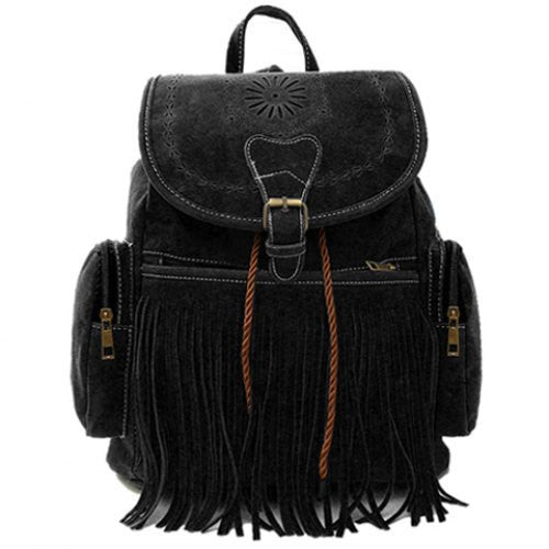 Tassel Bag Women Backpack Bag Bolsa Feminina Retro Engraving and Fringe Design Women's Vintage Satchel-Dollar Bargains Online Shopping Australia