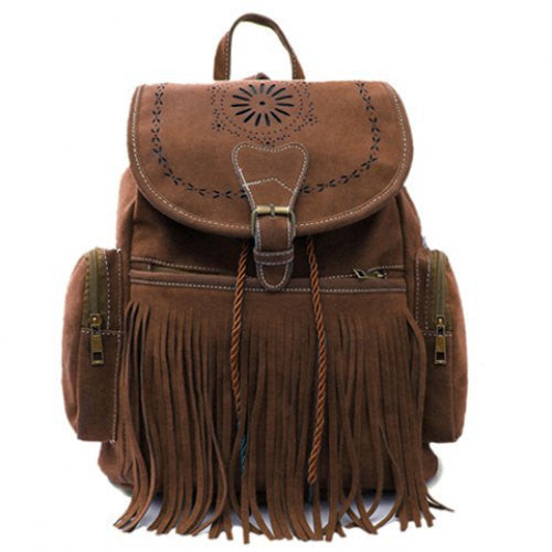 Tassel Bag Women Backpack Bag Bolsa Feminina Retro Engraving and Fringe Design Women's Vintage Satchel-Dollar Bargains Online Shopping Australia