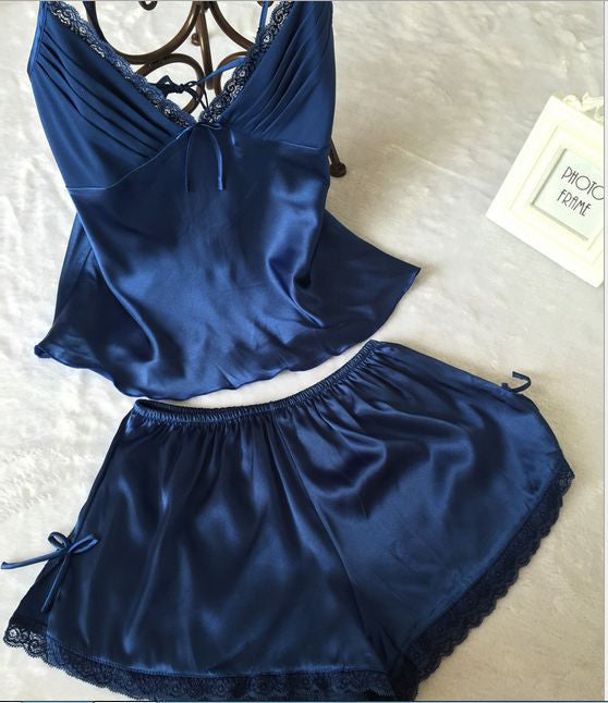 V-Neck rayon silk women's sleepwear spaghetti strap lace pajama set-Dollar Bargains Online Shopping Australia
