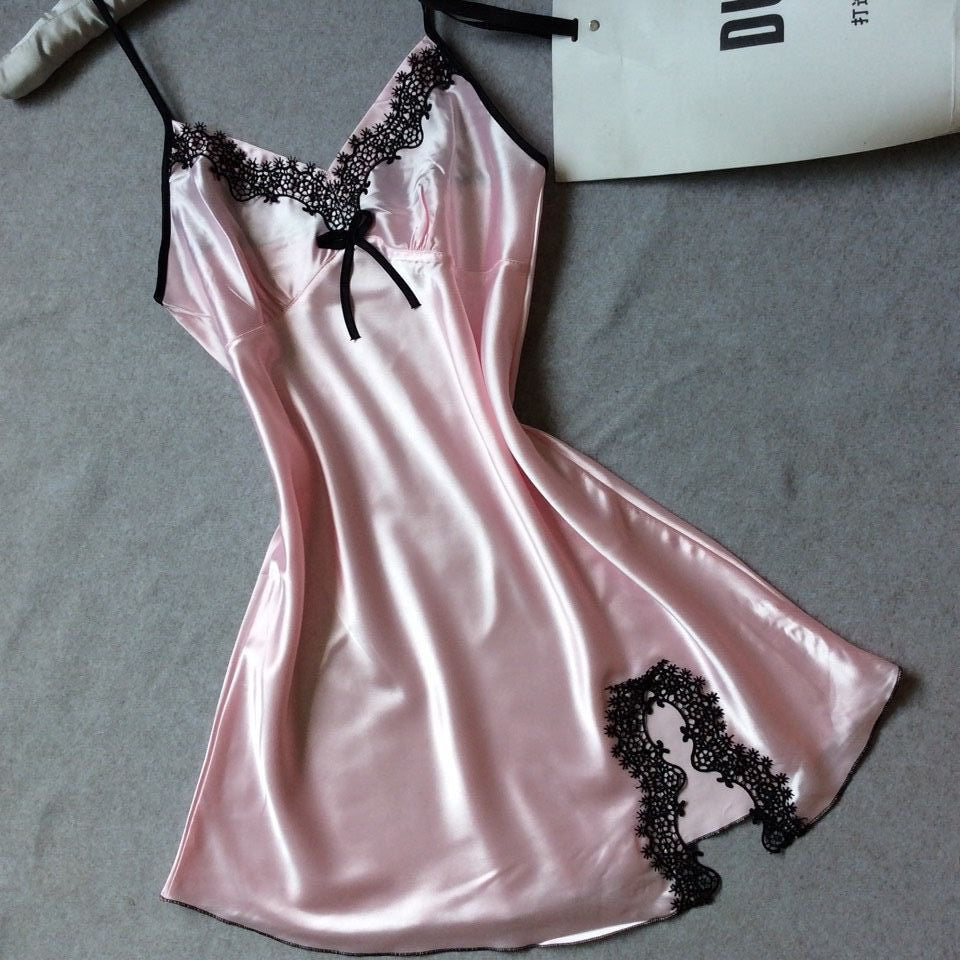 Women nightwear Sexy Mini nightgowns tempatation deep V straps skirts summer style silk lace sleepwear Night Dress-Dollar Bargains Online Shopping Australia