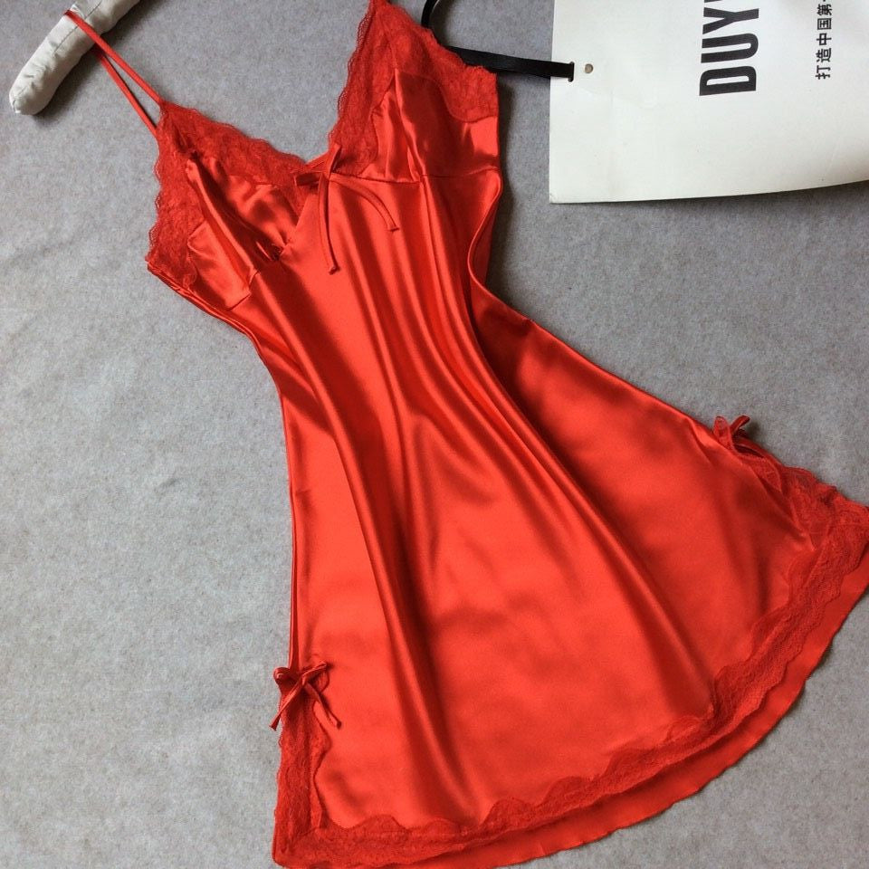 Women nightwear Sexy Mini nightgowns tempatation deep V straps skirts summer style silk lace sleepwear Night Dress-Dollar Bargains Online Shopping Australia