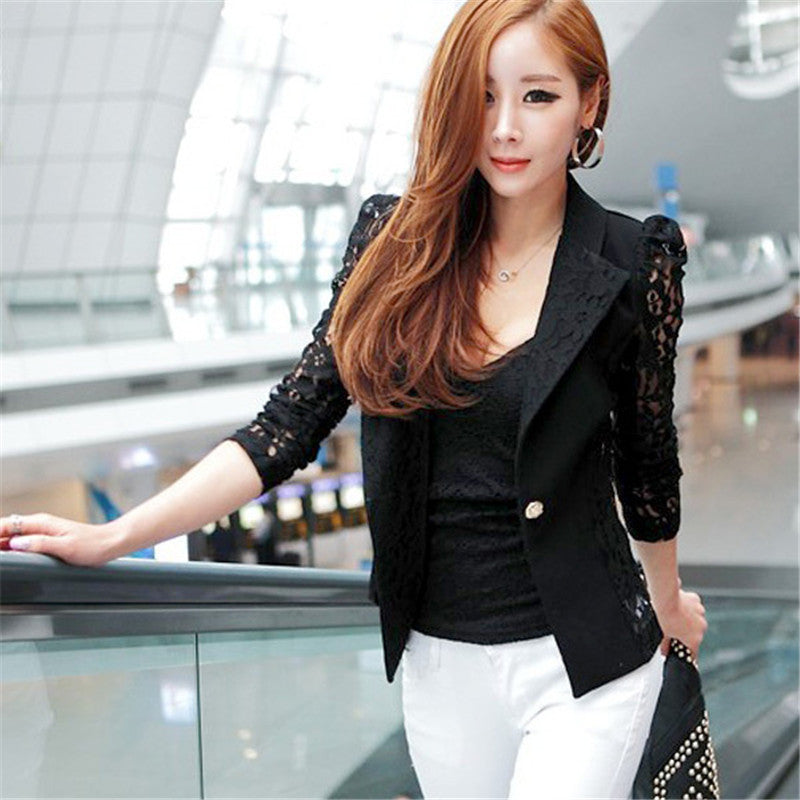 Elegant Women Long Sleeve Coat Lace Open Front Blazer Short Casual Jacket Blouse Slim Coat-Dollar Bargains Online Shopping Australia