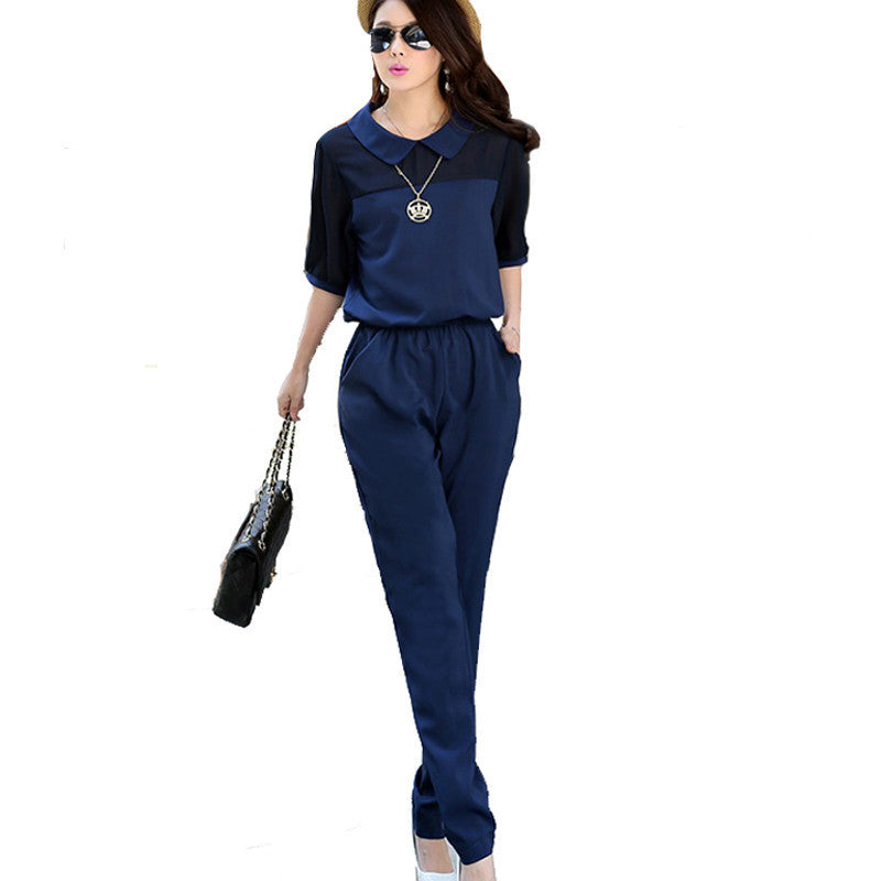 Large Size 3XL 4XL Summer Jumpsuits One Piece Pants Lapel Elegant Salopette Black Blue Long Trousers-Dollar Bargains Online Shopping Australia