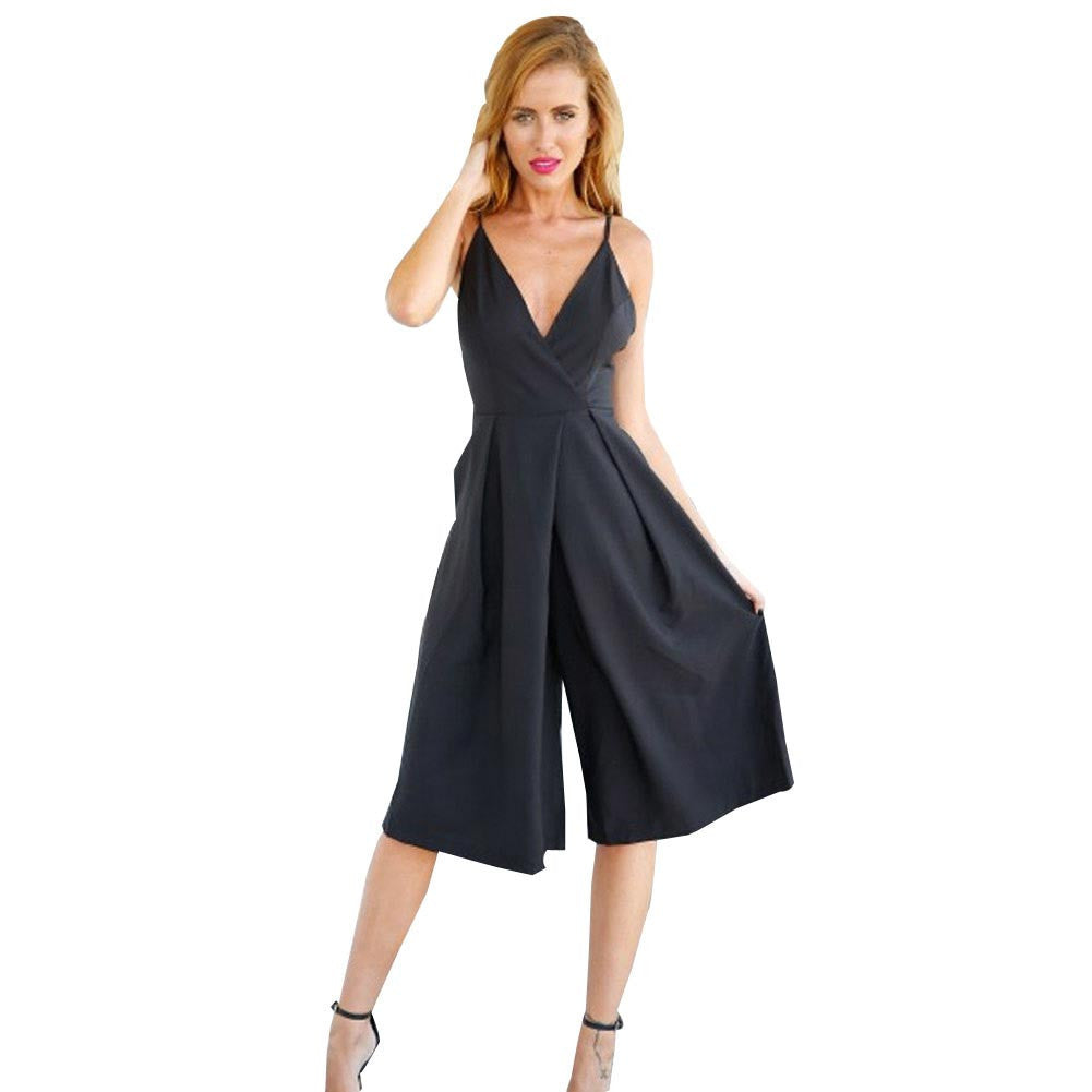 Rompers Womens Black Linen Cotton Jumpsuit Backless Xl Halter Wide Leg Sexy Elegant Jumpsuit Celebrity Summer Plus Size V Neck-Dollar Bargains Online Shopping Australia