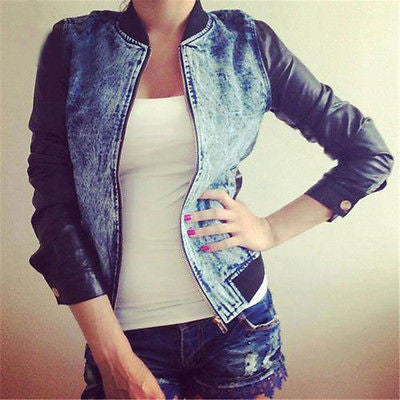 Winter Autumn Women Retro Fashion Casual Blue Jean Denim Long Sleeve Blue Coat Jacket With Two Pockets Two Sides O-Neck-Dollar Bargains Online Shopping Australia