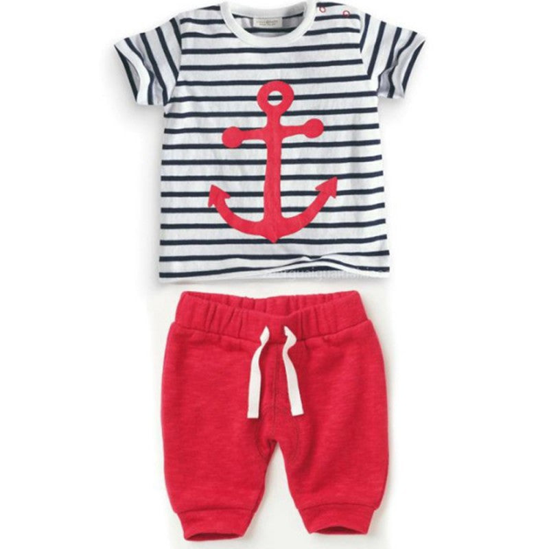 Infant Baby Boys Sets Striped T-shirt Tops+Red Pants 2pcs Outfits Toddlers Suits Clothes 0-3Y-Dollar Bargains Online Shopping Australia
