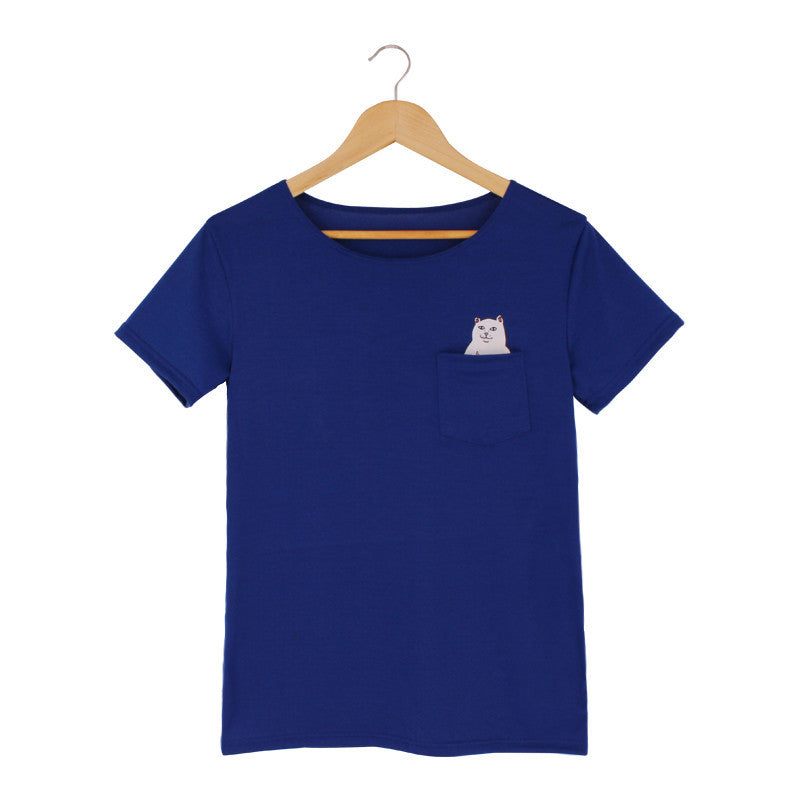 H149 Cat Pocket Women T-shirt Summer Style Tee Harajuku Women Tops Plus size 4XL-Dollar Bargains Online Shopping Australia