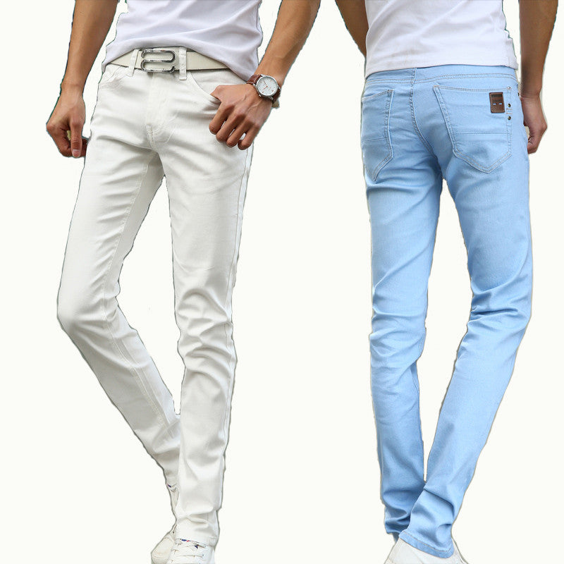 Men's Straight Elastic Waist Skinny Jeans Mid Waist Men's Slim Fit Jean Homme Casual Pants 28-38 Size-Dollar Bargains Online Shopping Australia