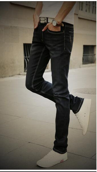 Men's Straight Elastic Waist Skinny Jeans Mid Waist Men's Slim Fit Jean Homme Casual Pants 28-38 Size-Dollar Bargains Online Shopping Australia
