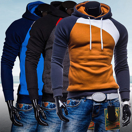 Men Spring Warm Hoody Ourdoor Slim Fit Splicing Color String Casual Pullover Top-Dollar Bargains Online Shopping Australia