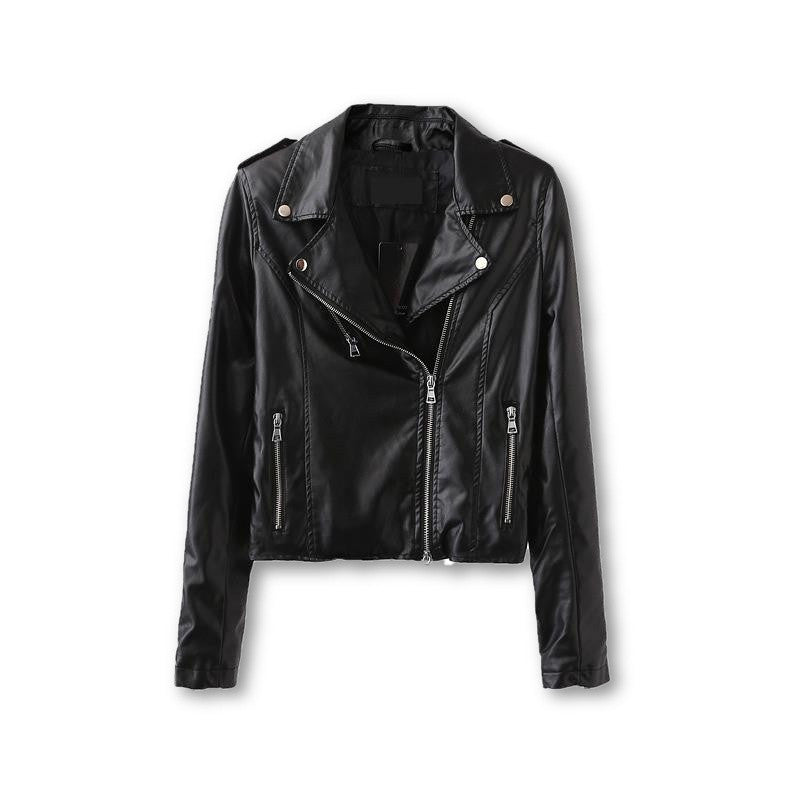 leather female jacket lapel long sleeved jacket PU slim leather female temperament locomotive Red leather women-Dollar Bargains Online Shopping Australia