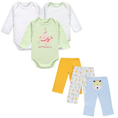 Mother Nest Brand 6 PCS Set Baby Girl Clothing Set Long Sleeves Baby Wear Spring Autumn Casual 100% Cotton Set Romper+Trousers-Dollar Bargains Online Shopping Australia