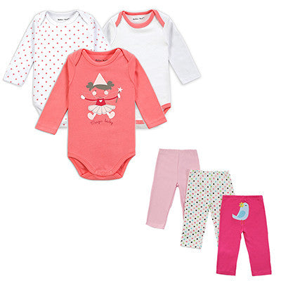 Mother Nest Brand 6 PCS Set Baby Girl Clothing Set Long Sleeves Baby Wear Spring Autumn Casual 100% Cotton Set Romper+Trousers-Dollar Bargains Online Shopping Australia