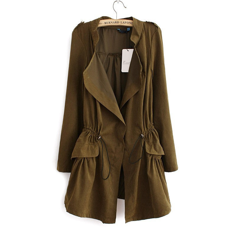 Office elegant khaki drawstring Waist Long trench coat for women Casual brand windbreaker female-Dollar Bargains Online Shopping Australia