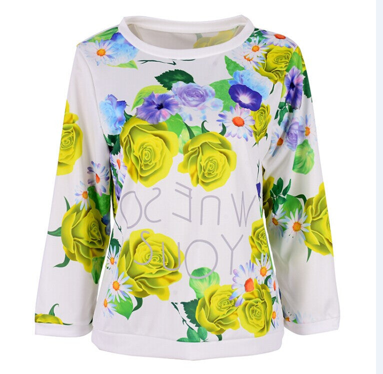 Fashion Autumn Women Girl Long Sleeve Floral Print T Shirts Crew Neck Casual Tops-Dollar Bargains Online Shopping Australia