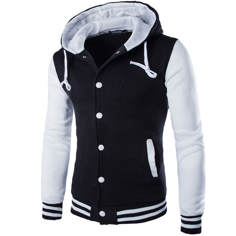 Hooded Baseball Jacket Men Fashion Design Black Mens Slim Fit Varsity Jacket Brand Stylish College-Dollar Bargains Online Shopping Australia