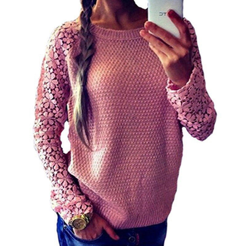 Spring Autumn Fashion Women Long Sleeve Lace Patchwork Casual Pullover Ladies Sweaters Plus Size clothes-Dollar Bargains Online Shopping Australia