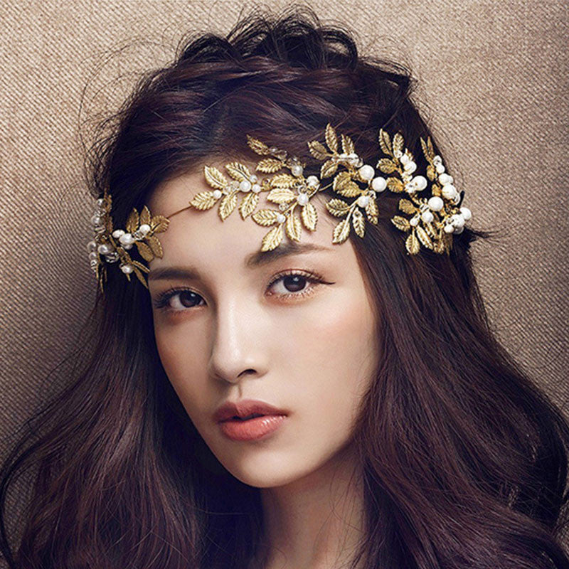 Baroque Jewelry Vintage Gold Leaf Pearl Headband Hair Accessories Bridal Headwear Party Wedding Hair Jewelry For Brides-Dollar Bargains Online Shopping Australia