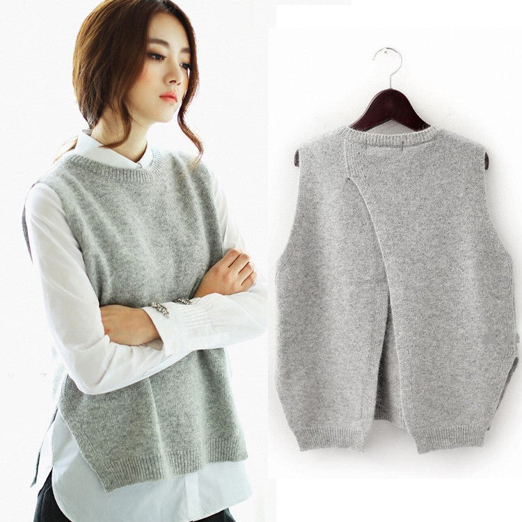 spring loose big yards female hedging sweater vest sweater vest round neck wool vest waistcoat jacket-Dollar Bargains Online Shopping Australia