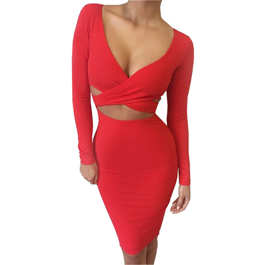 Blue Black White Long Sleeve Elastic Cotton Warm Winter Elegant Party Dresses Sexy Midi Pencil Club Bandage Bodycon Dress-Dollar Bargains Online Shopping Australia
