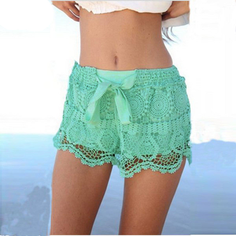 Summer Style Shorts Fashion Women Casual Lace Drawstring Hollow Out Shorts Solid Beach Shorts Plus Size-Dollar Bargains Online Shopping Australia