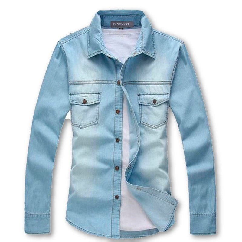 Vintage Men's Fashion Breathable Denim Thin Jacket Long Sleeve Light Blue-Dollar Bargains Online Shopping Australia