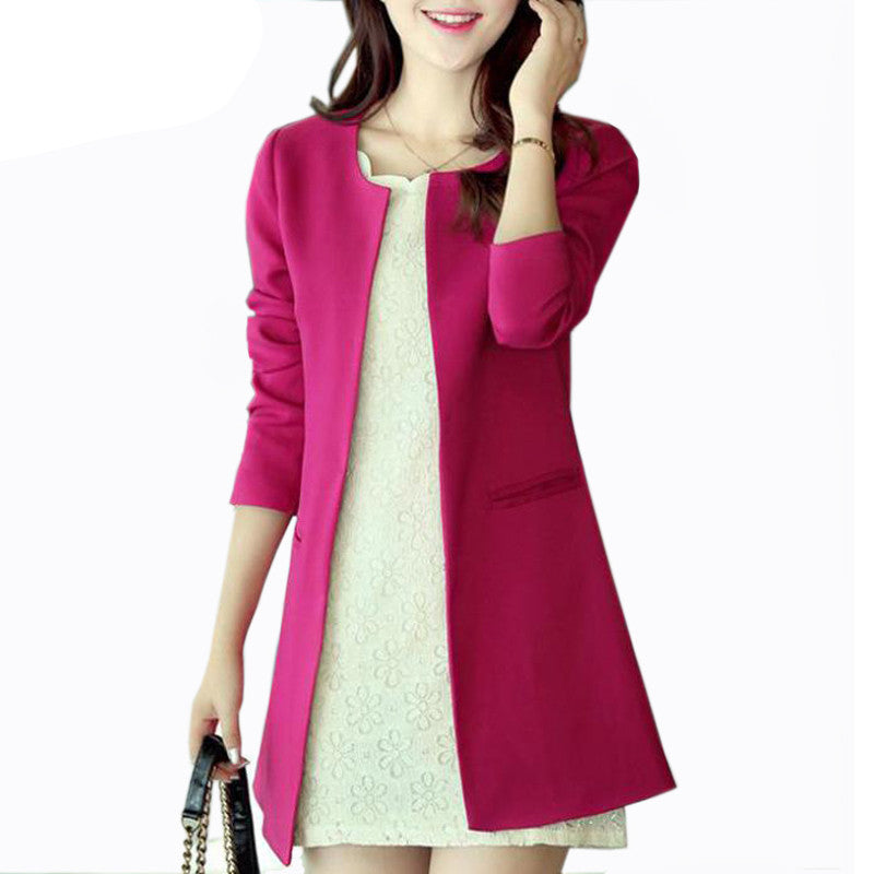 Women Long Blazer Jackets 4 Colors Fashion Solid Casual Plus Size Coat OL Blazer Feminino WWX140-Dollar Bargains Online Shopping Australia