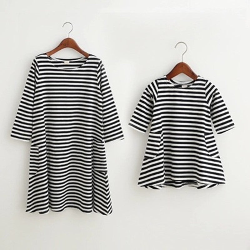 1pc Family Dress Mother Daughter Summer Long Sleeve Striped Family Look Matching Clothes Mom And Daughter Dress Family Clothing-Dollar Bargains Online Shopping Australia