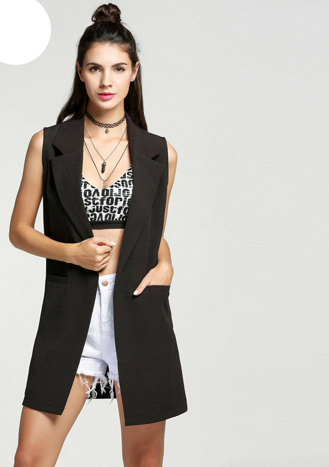 Classical Autumn Women waistcoat Sleeveless Vest Jacket Long Solid Cardigan All-match Coat Outwear For Famale Style-Dollar Bargains Online Shopping Australia