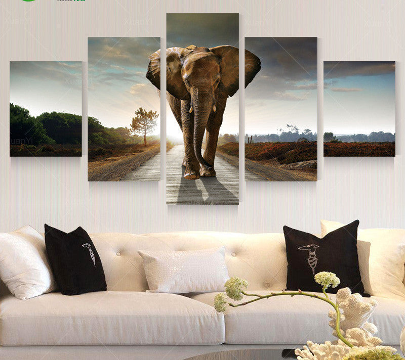 5 Panel Large Modern Printed Elephant Oil Painting Picture Cuadros Decoracion Canvas Wall Art For Living Room Unframed PR930A-Dollar Bargains Online Shopping Australia