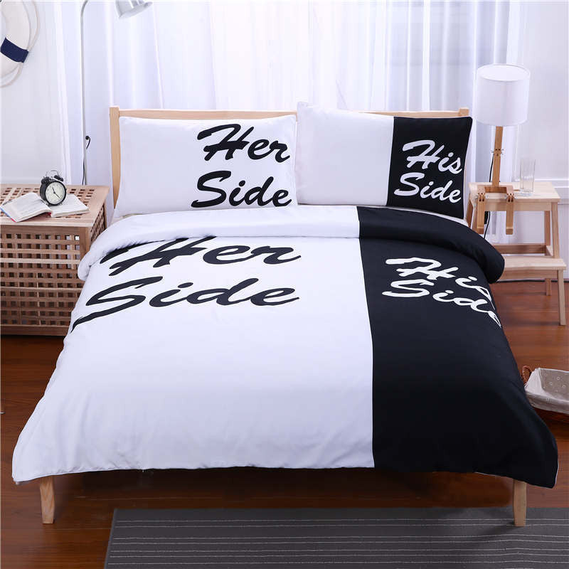 Black Bedding Set His Side & Her Side Home textiles Soft Duvet Cover and Pillowcases 3Pcs Twin Full Queen King-Dollar Bargains Online Shopping Australia